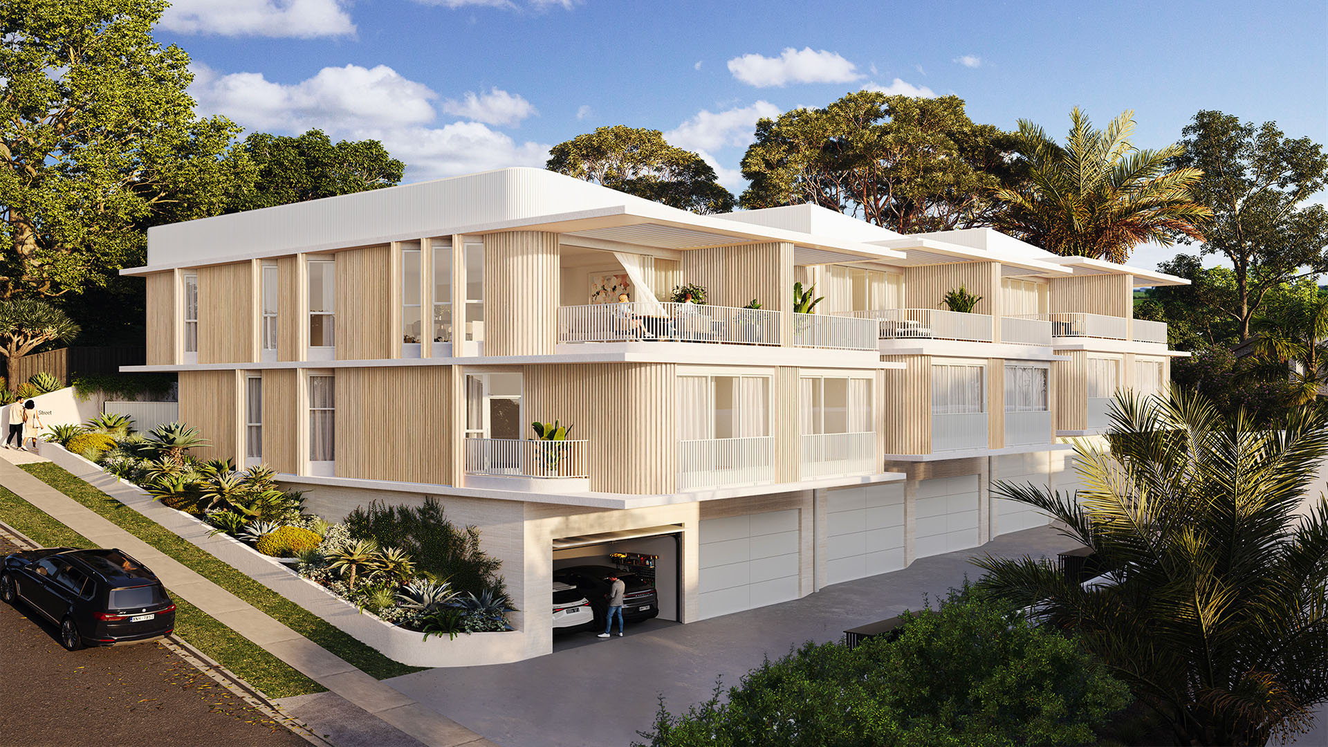 Hillside townhouses view from street level