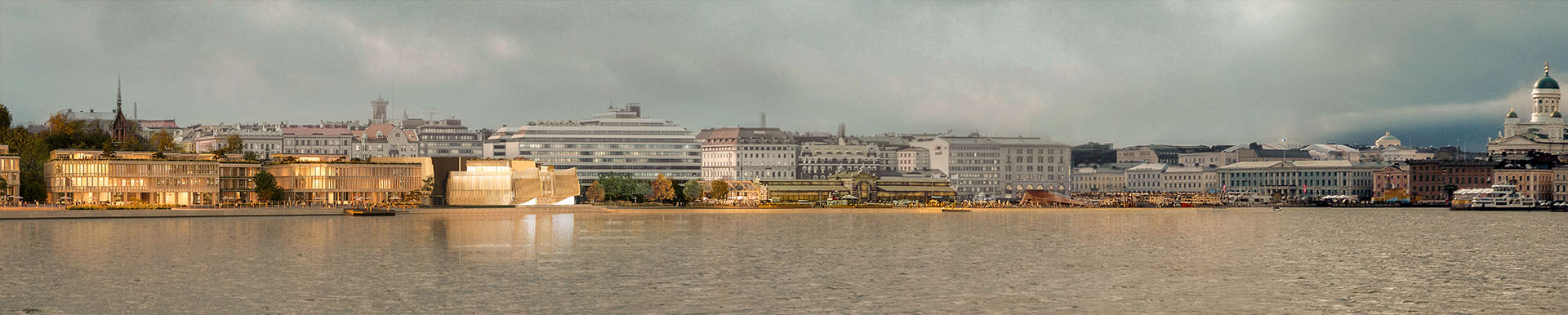 Distant view of the Driftwood museum from the harbor, showcasing its integration with Helsinki's maritime landscape.