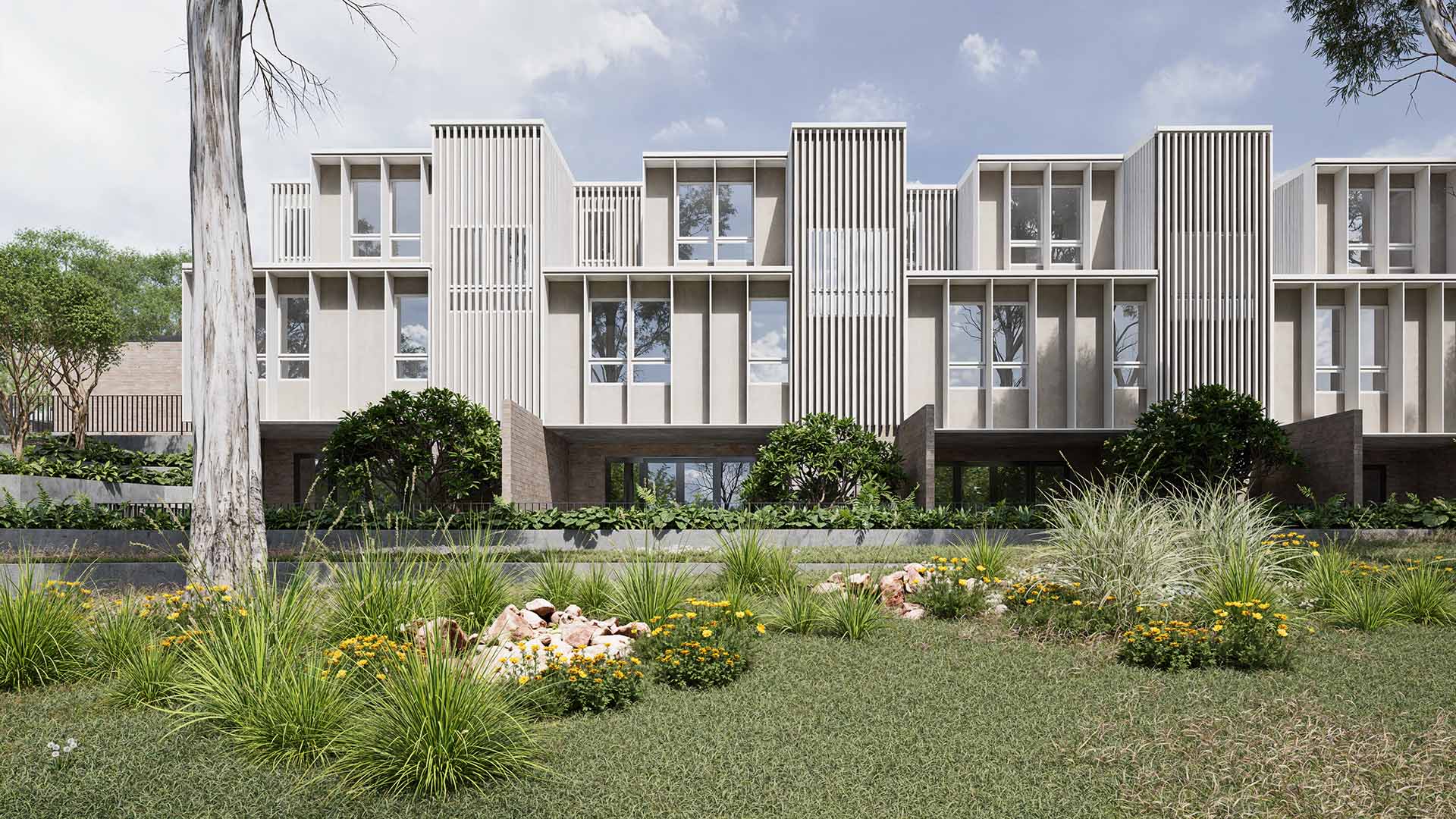 Street-facing facade illustrating massing and human-scaled frontage